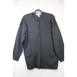 Jones New York Black Long Cardigan-Large-Pockets-Lambs Wool Blend-Academia